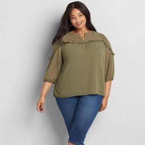 Lane Bryant Clip Dot Peasant Top Dried Sage 18/20